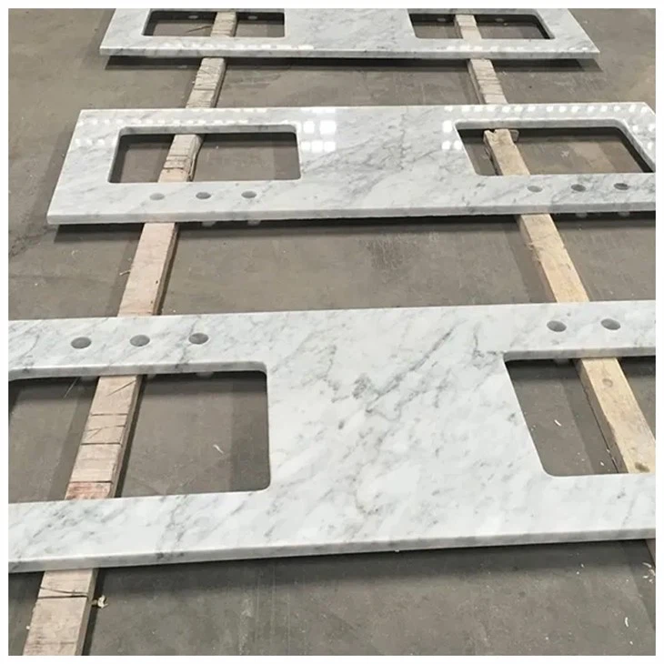 White Carrara Marble Vanity Countertops Double Sinks