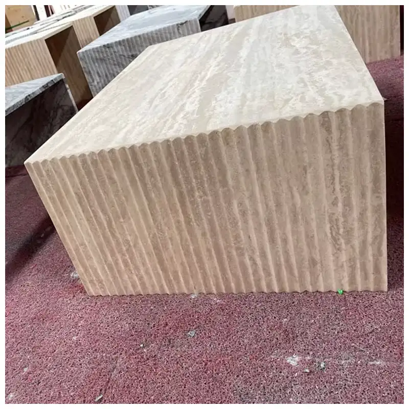 Beige Travertine Rectangle Fluted Leg Table